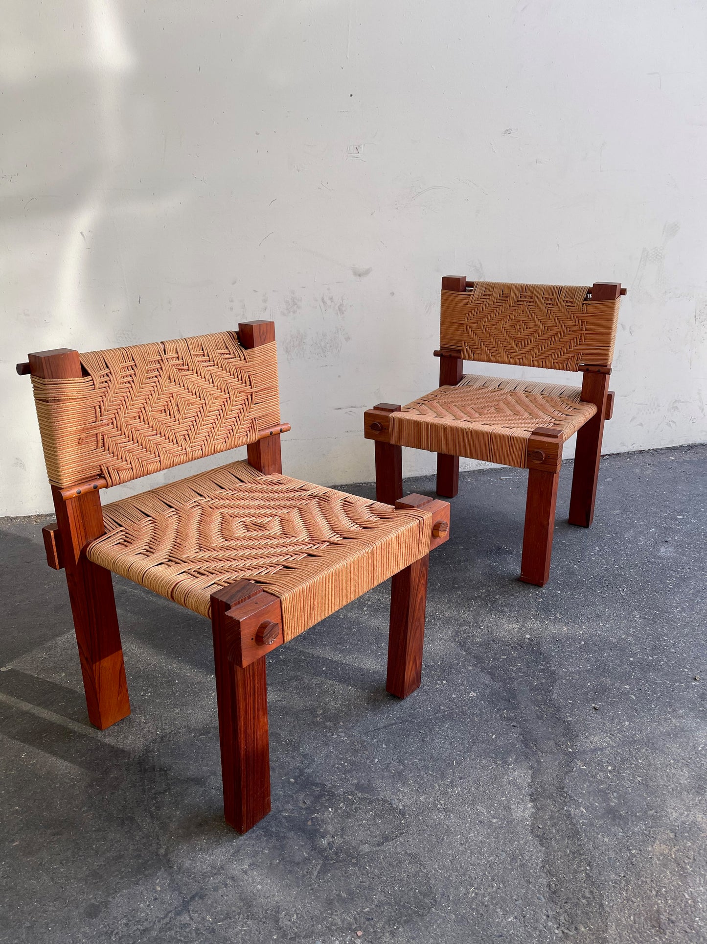 Rare Pair of Woven Teak Chairs by Mini Boga for Taaru, 1960s