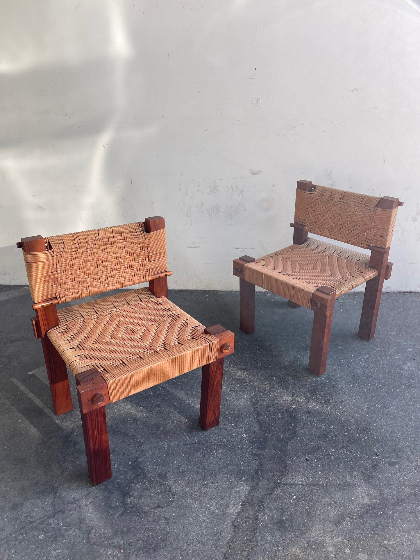 Rare Pair of Woven Teak Chairs by Mini Boga for Taaru, 1960s