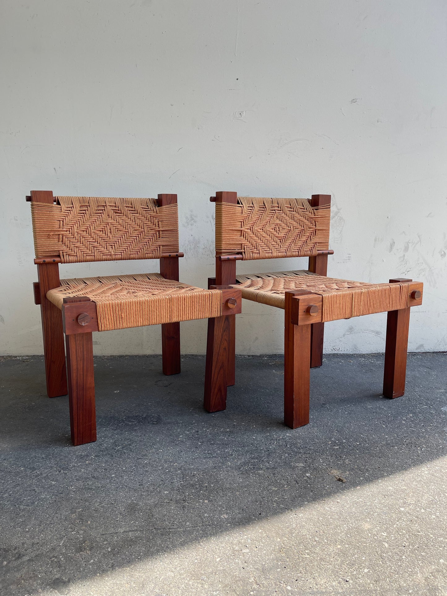 Rare Pair of Woven Teak Chairs by Mini Boga for Taaru, 1960s
