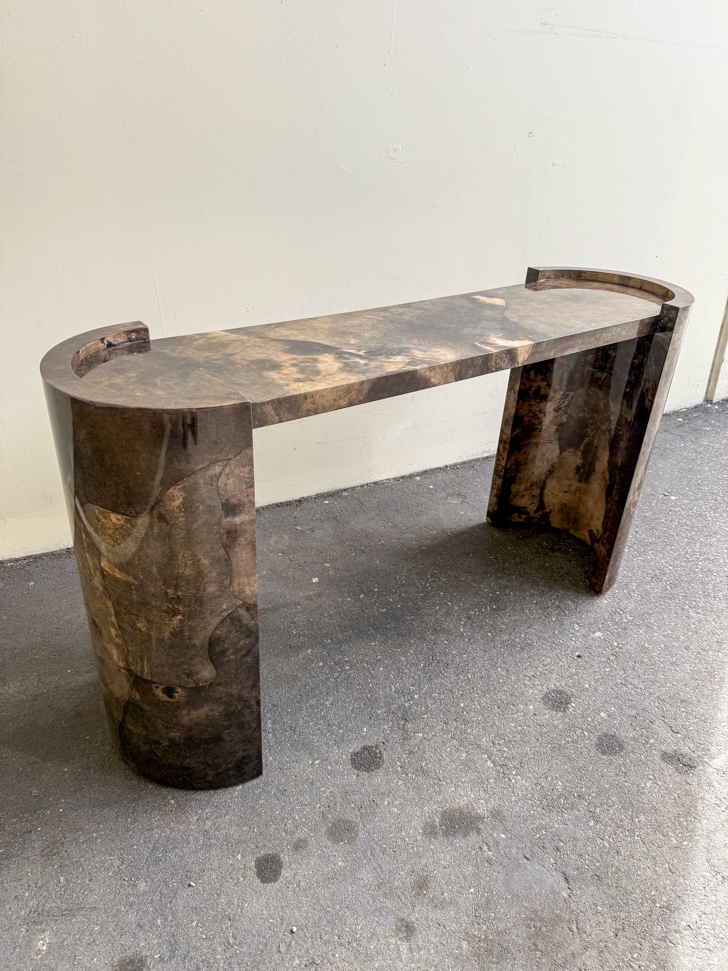 Parchment console table by Karl Springer