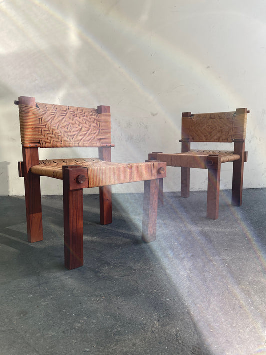 Rare Pair of Woven Teak Chairs by Mini Boga for Taaru, 1960s